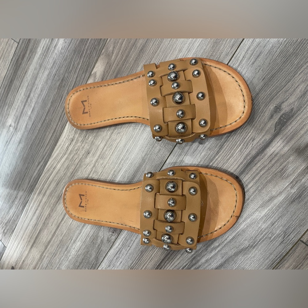 Marc Fisher Tan Studded Slide Sandals